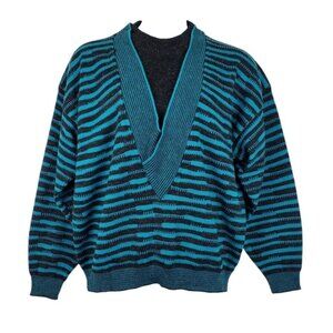 Street Scenes Mens Blue Black Stitched Stripe Knit Pullover Sweater Size XL